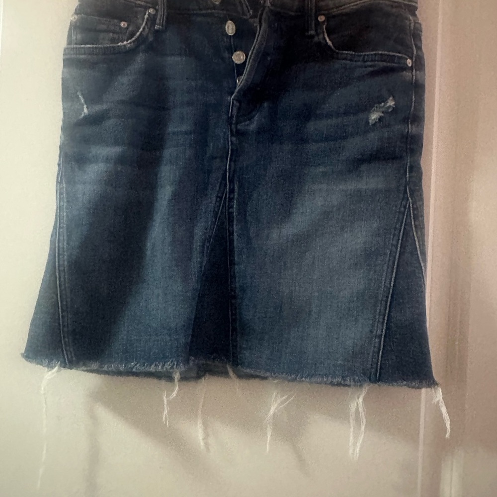 MOTHER Denim Skirt with Frayed Edge